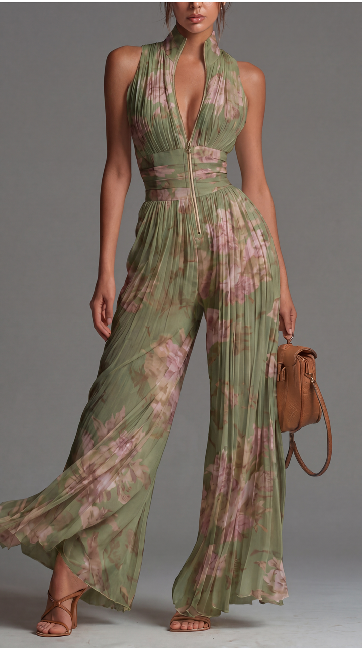 Sofia | Tuta in chiffon plissettato verde