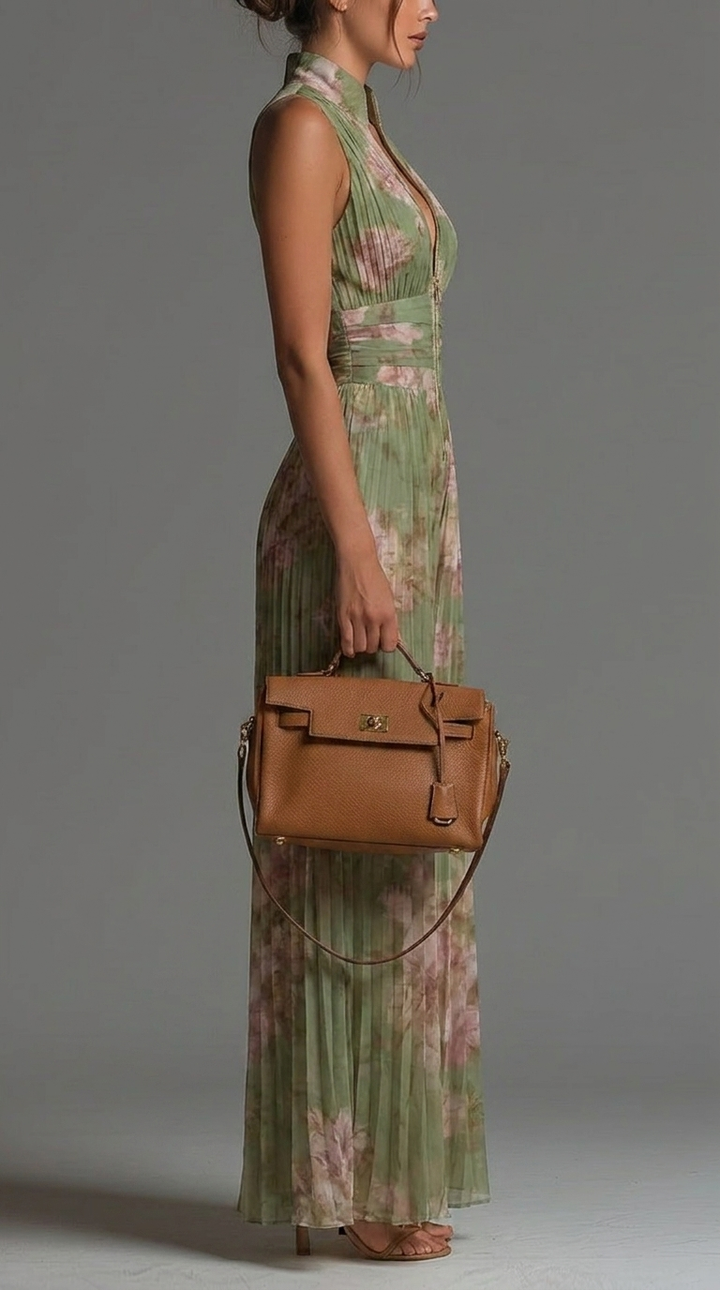 Sofia | Tuta in chiffon plissettato verde
