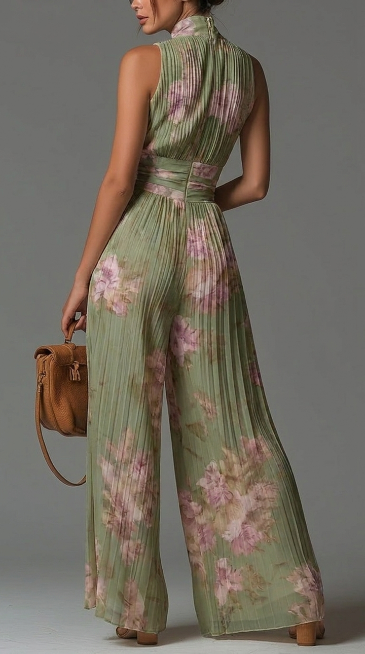 Sofia | Tuta in chiffon plissettato verde